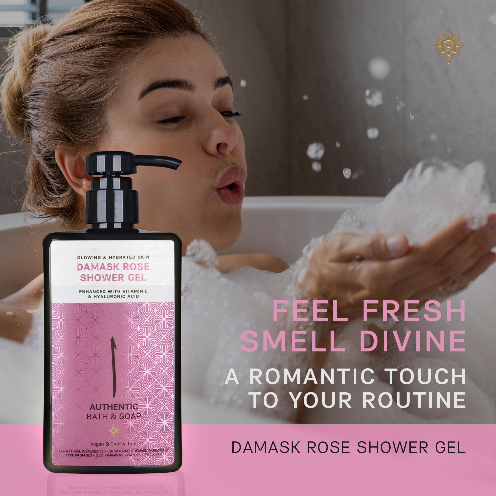 Authentic Rose Body Wash for Sensitive Skin - Moisturizing Shower Oil with Rose Oil & Rose Water | Vegan, Cruelty-Free, Hydrating Body Wash for Women | 16.9 Fl Oz | Perfect for Dry Skin & Relaxing Bath Time