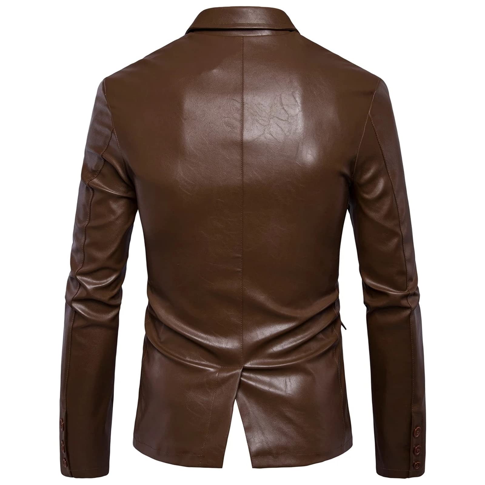 Men's Classic Solid Color PU Leather Jacket - Business Casual Blazer Coat for Office & Formal Occasions | 2021 Trendy Men's Suit Jacket