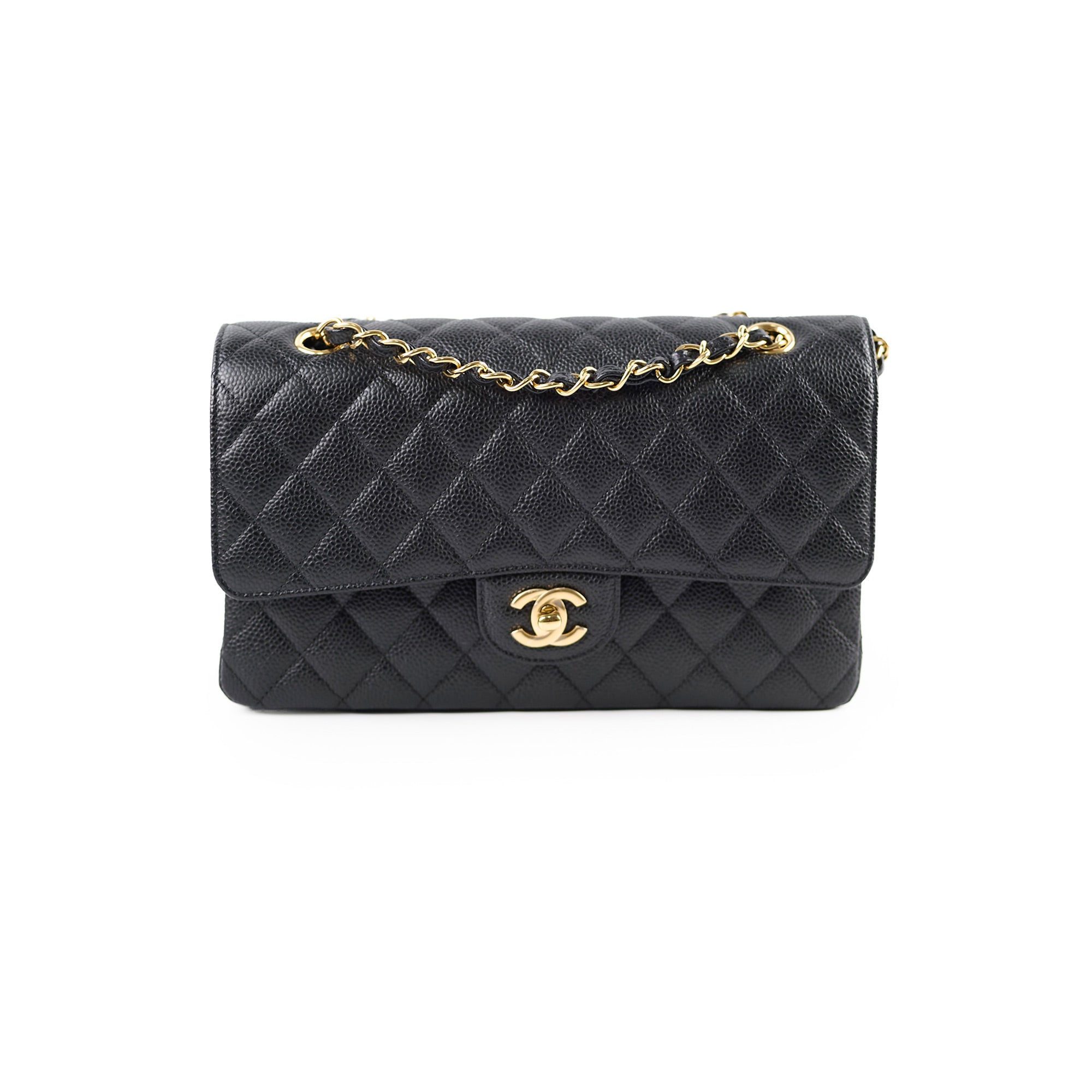 Chanel Medium/Large Caviar Leather Double Classic Flap Bag Black with Microchip - Luxury Designer Handbag for Women, Perfect for Work, Evening Events & Special Occasions