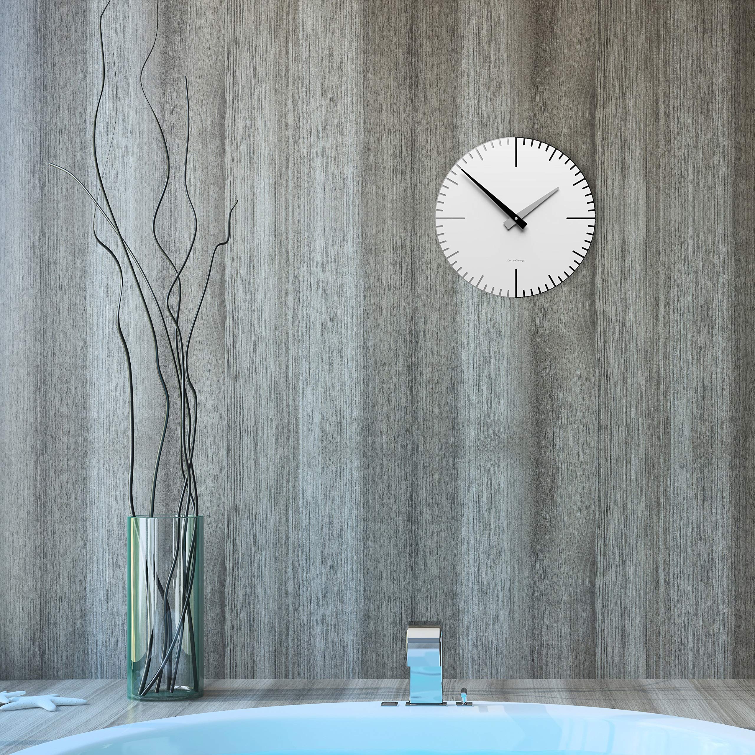 CalleaDesign 14.2 Inch Modern White Wall Clock - Silent Non-Ticking, Battery Operated, Perfect for Living Room, Bedroom, Office & Home Decor