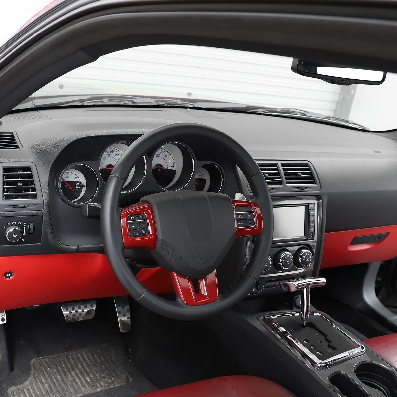 Premium Steering Wheel Trim Cover for Dodge Challenger/Charger/Durango/Dart (2009-2014) & Journey (2013-2022) - 3-Piece Red Interior Accessories - Perfect for Car Customization & Protection