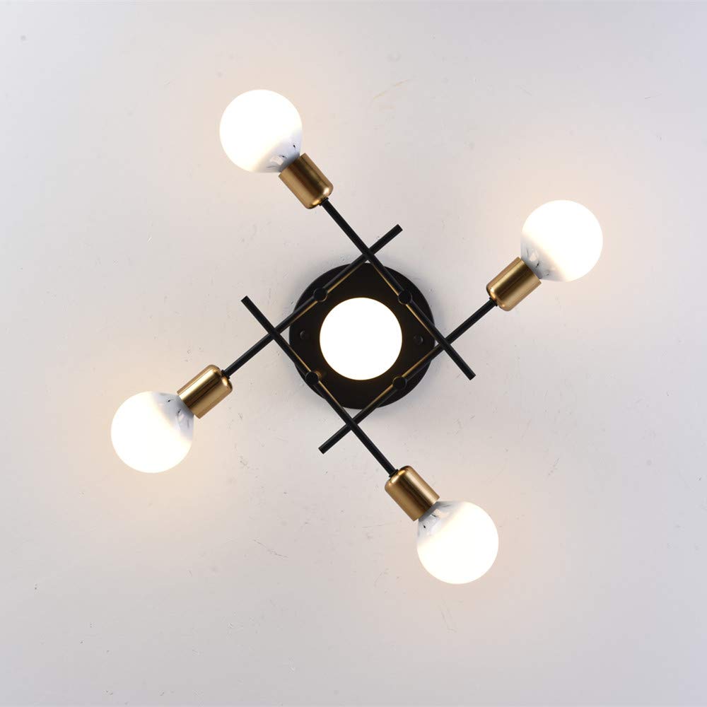 Modern Ceiling Chandelier Lighting - Contemporary Rustic Semi Flush Mount Ceiling Lamp - Minimalist Industrial Light Fixtures for Living Room, Bedroom, Dining Room - Black 5-Light Interior Decor