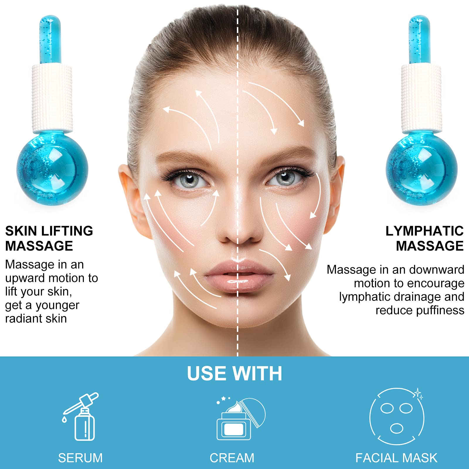 Wishstream Beauty Ice Roller Globes - Cooling Facial Massager for Face & Neck, Anti-Aging Skin Treatment, Reduces Puffiness & Tightens Skin (Blue) | Perfect for Morning Routine, Post-Workout Recovery & Spa Day Relaxation