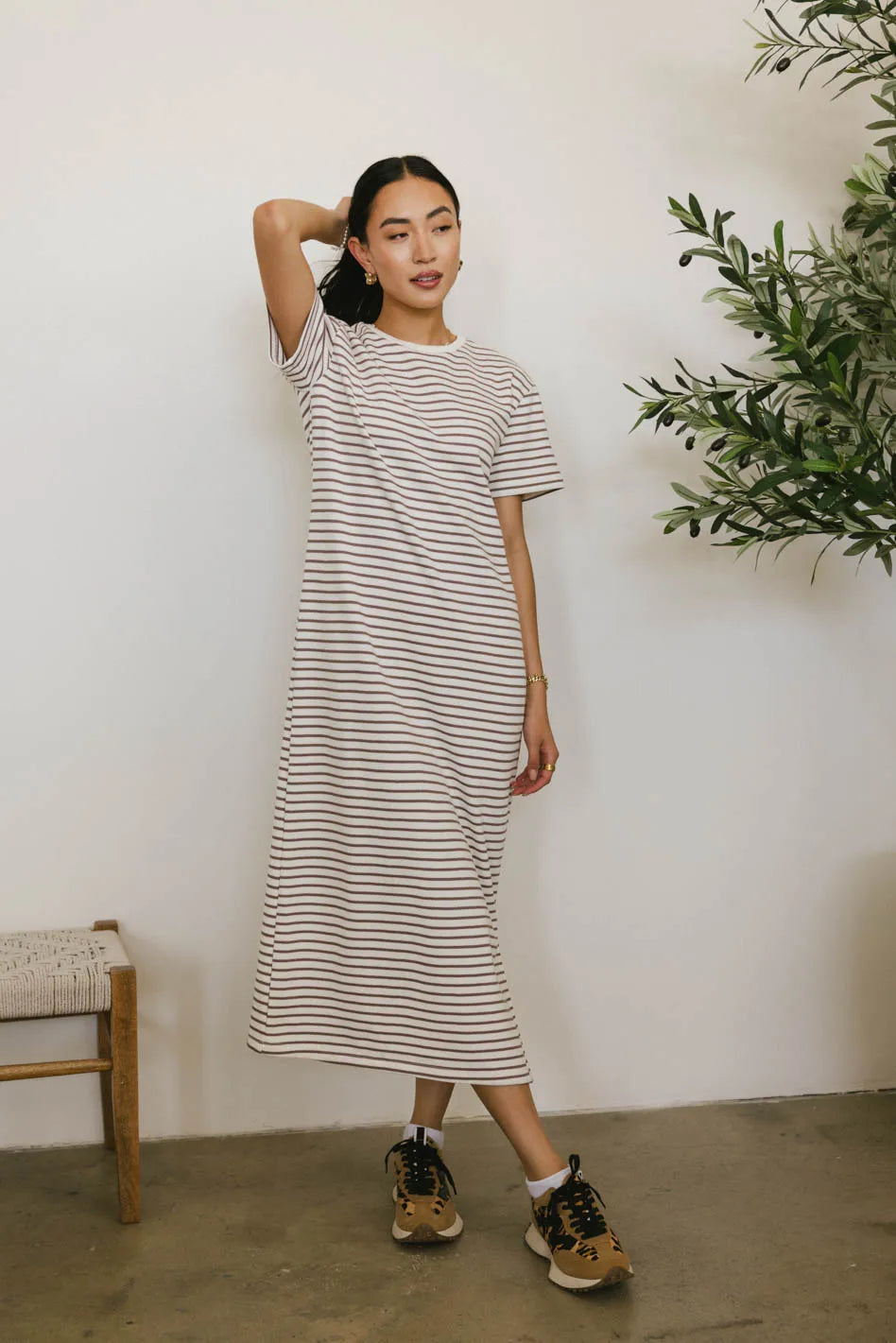 Hudson Striped T-Shirt Dress in Cream | Women's Casual Summer Dress | Perfect for Beach, Brunch & Everyday Wear | FINAL SALE