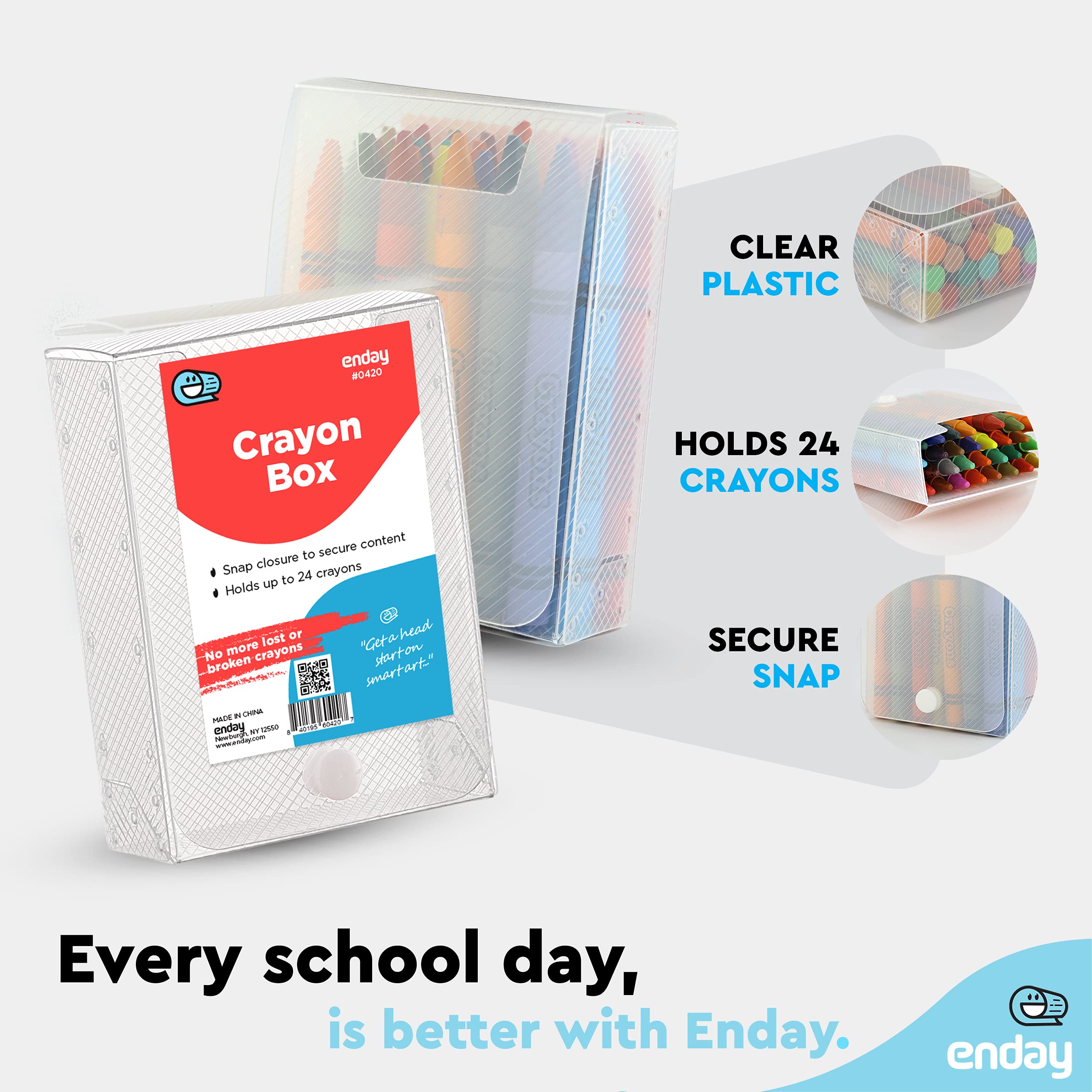 Enday Clear Crayon Storage Box - Kids Art Supply Organizer with Snap Closure for Home & School Use