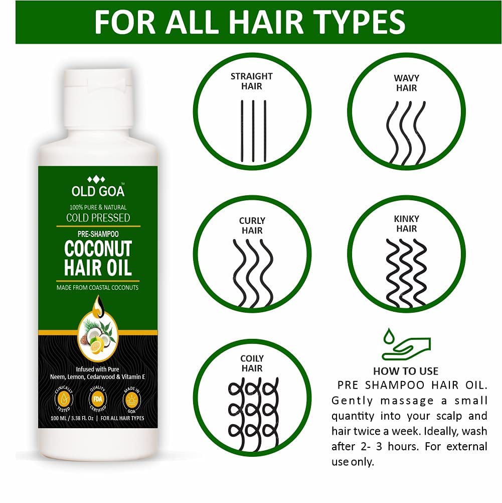 OLDGOA 100% Pure Coconut Hair Oil for Healthy Long Hair - Pre-Shampoo Treatment for Silky, Strong Hair & Dandruff Control - Non-Sticky, Non-Greasy Hair Serum for Women, Men & Kids (200ml) - Perfect for Daily Hair Care & Scalp Nourishment