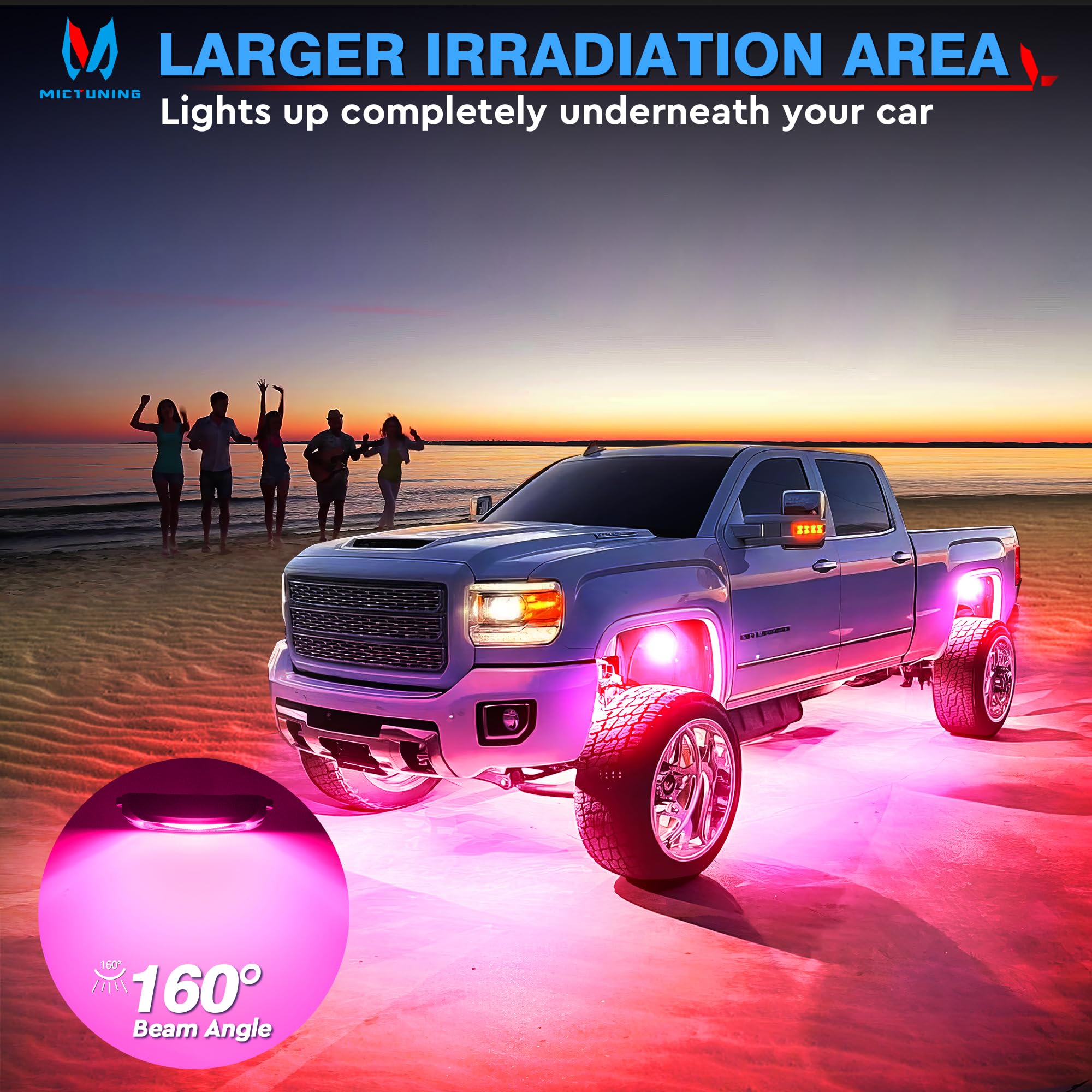 MICTUNING C2 Curved RGBW LED Rock Lights - 16 Pods Underglow Multicolor Neon Light Kit with Bluetooth APP Control & Wiring Switch - Perfect for Off-Road Trucks, Jeeps, ATVs & Car Customization