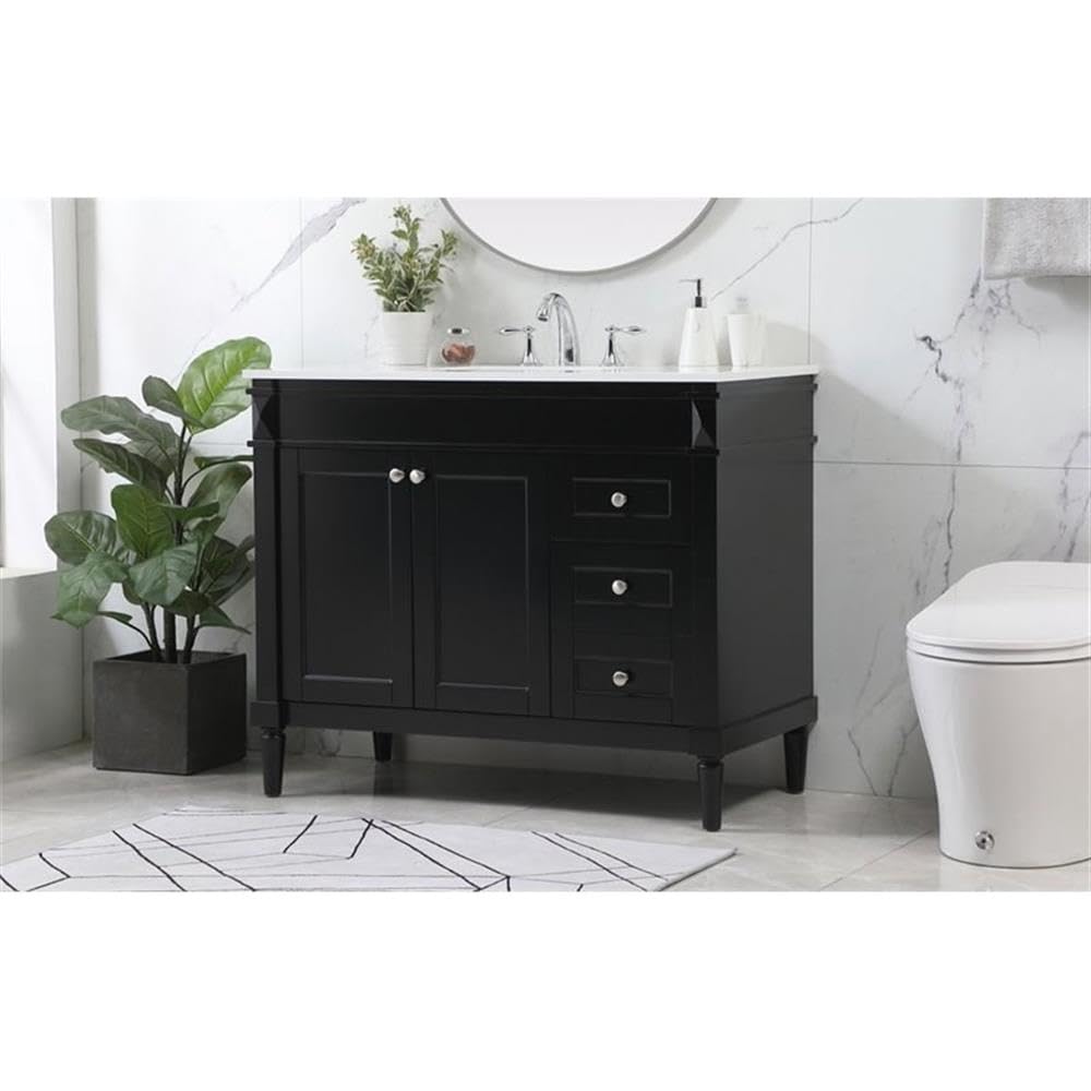 42 Inch Modern Bathroom Vanity with Sink - Elegant Black Storage Cabinet for Bathroom Organization | Perfect for Small Spaces, Powder Rooms & Master Baths