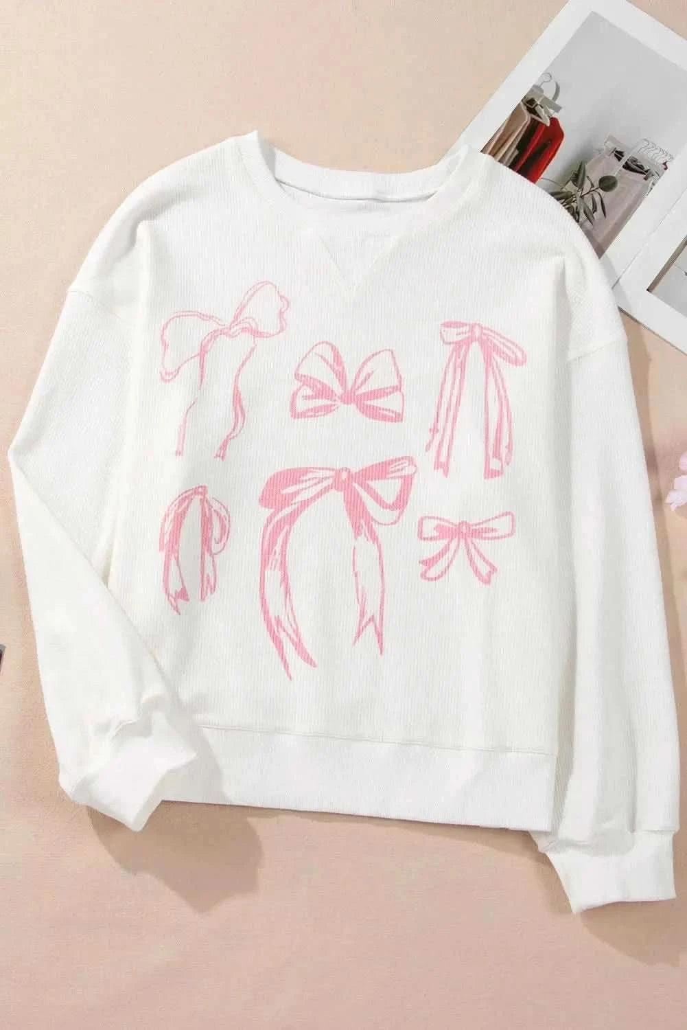 Women's Bow Round Neck Long Sleeve Sweatshirt - Soft Casual Pullover for Fall & Winter - Perfect for Work, Dates and Everyday Wear