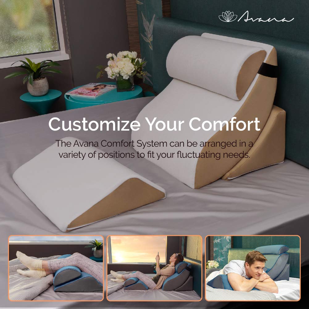Avana Kind Bed 4-Piece Foam Bed Wedge System with Cooling Gel Infused Memory Foam & Bamboo Rayon Cover - Ideal for Back Pain Relief, Acid Reflux, Reading in Bed and Post-Surgery Recovery