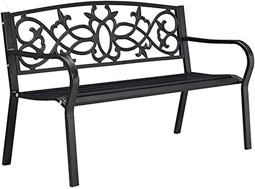 Outdoor Park Bench - Cast Iron Garden Bench with Backrest & Handrails for Patio, Backyard, Balcony - 2-3 Seater Metal Bench for Courtyards & Terraces | Perfect for Relaxing in Gardens, Parks or Outdoor Spaces