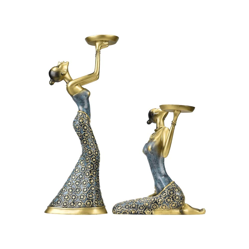 Vintage Abstract Lady Candle Holders - Handcrafted Walnut Sculpture Candlesticks for Home Decor | Elegant Table Centerpiece for Dining Room, Living Room & Wedding Decorations