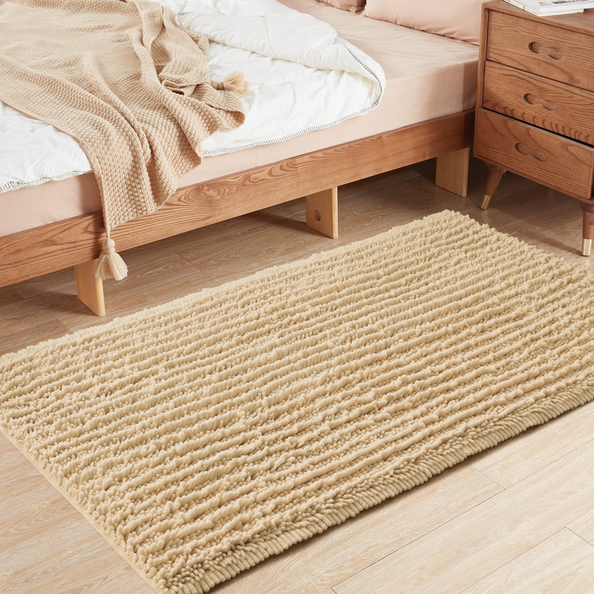 FLOLEOPA Soft Plush Microfiber Bathroom Rugs - Super Absorbent Non-Slip Bath Mat for Shower, Tub & Bathroom Floor (31x59 Inches, Beige) | Machine Washable & Quick Dry | Perfect for Bathroom Safety & Comfort