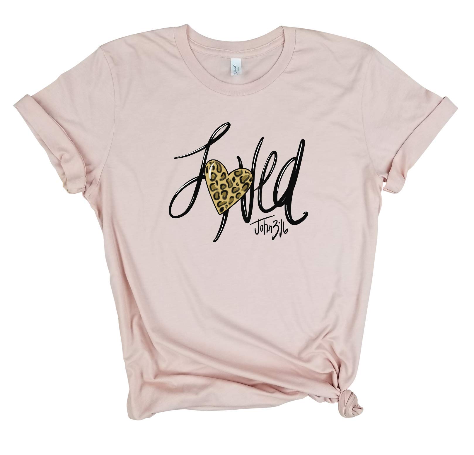 Loved Leopard Heart John 3:16 Christian T-Shirt - Bible Verse Faith Apparel for Easter, Valentine's Day & Church Wear | Cute Leopard Print Tee for Women