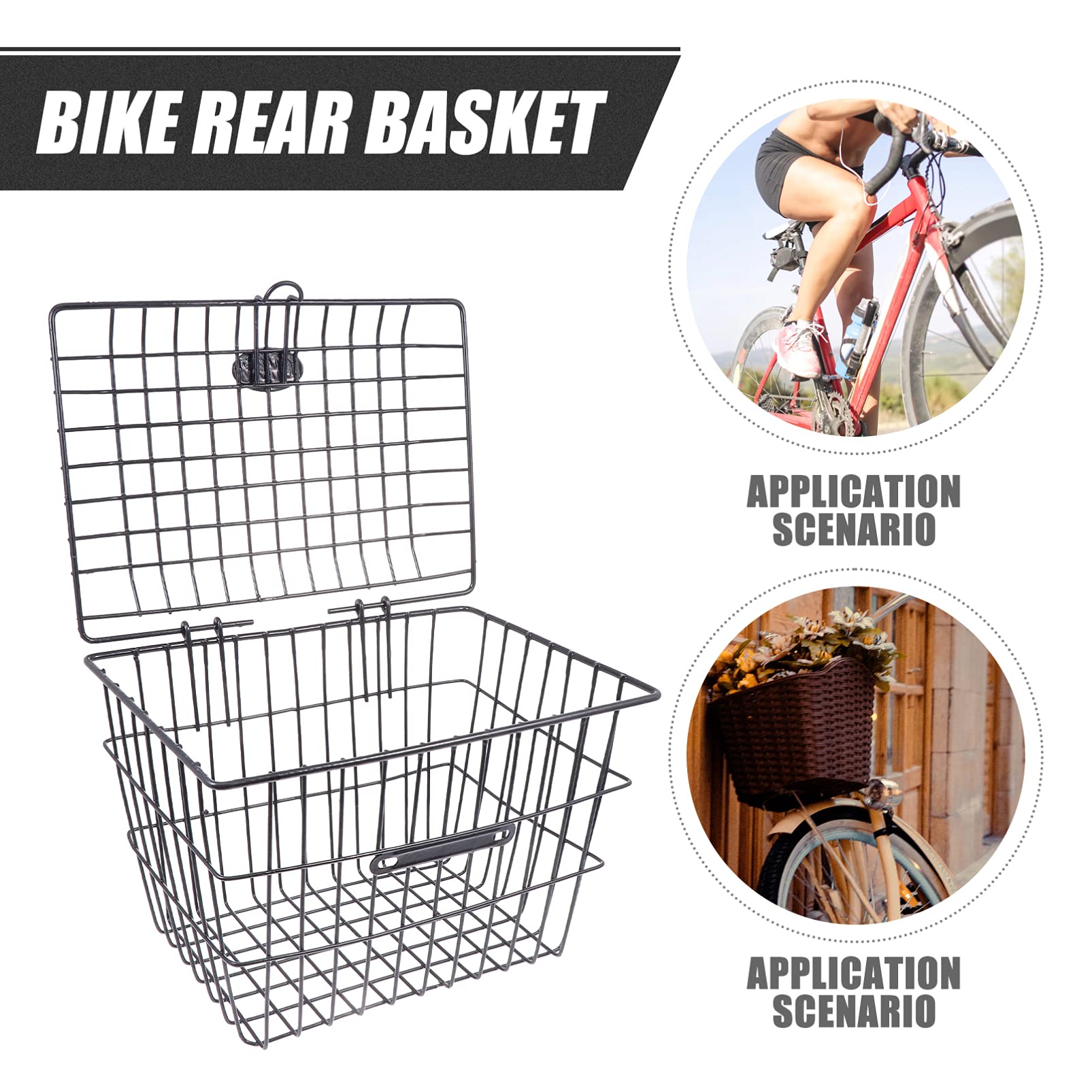 LIOOBO Metal Wire Bike Basket with Lid - Front & Rear Bicycle Storage Basket, Handlebar Organizer for Mountain Bike, Road Bike, Commuter Bike - Perfect for Groceries, Picnics, and Daily Errands (Black)