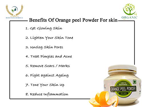 RAINTECH HERBALS Organic Orange Peel Powder – 100g | Natural Vitamin C Rich Antioxidant | Skin Brightening & Acne Treatment | Anti-Aging Hair Care & Detox | Perfect for DIY Face Masks & Natural Beauty Recipes