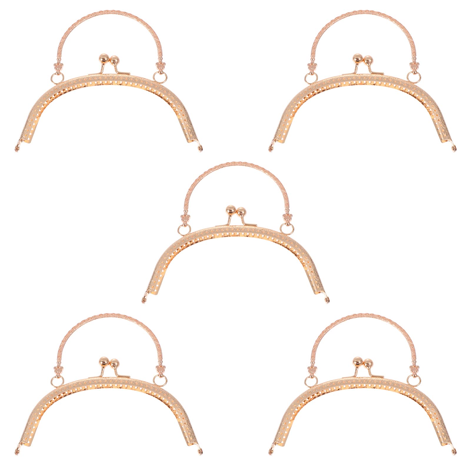 5pcs Vintage Gold Iron Handbag Handles - Curved Metal Purse Clasps, Retro Embossing Bag Frames for DIY Patchwork & Purse Making - Perfect for Handbag Repair, Vintage Style Bags, and Crafting Accessories