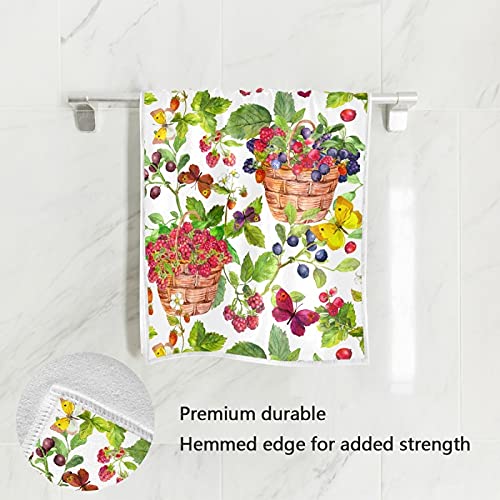 Premium Summer Berries Hand Towels - Strawberry, Butterfly & Blueberry Design - Soft Absorbent Kitchen Dish Towels & Bathroom Washcloths (30