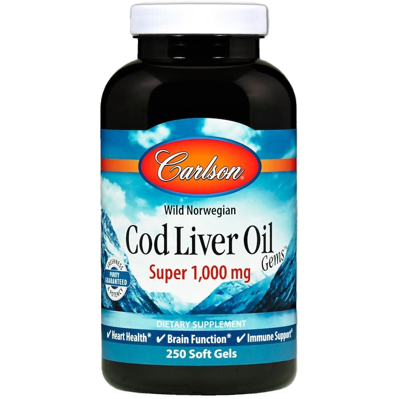 Carlson Labs Wild Norwegian Cod Liver Oil Softgels - 1000mg, 250 Count - Supports Heart, Brain & Immune Health - Perfect for Daily Wellness & Joint Care