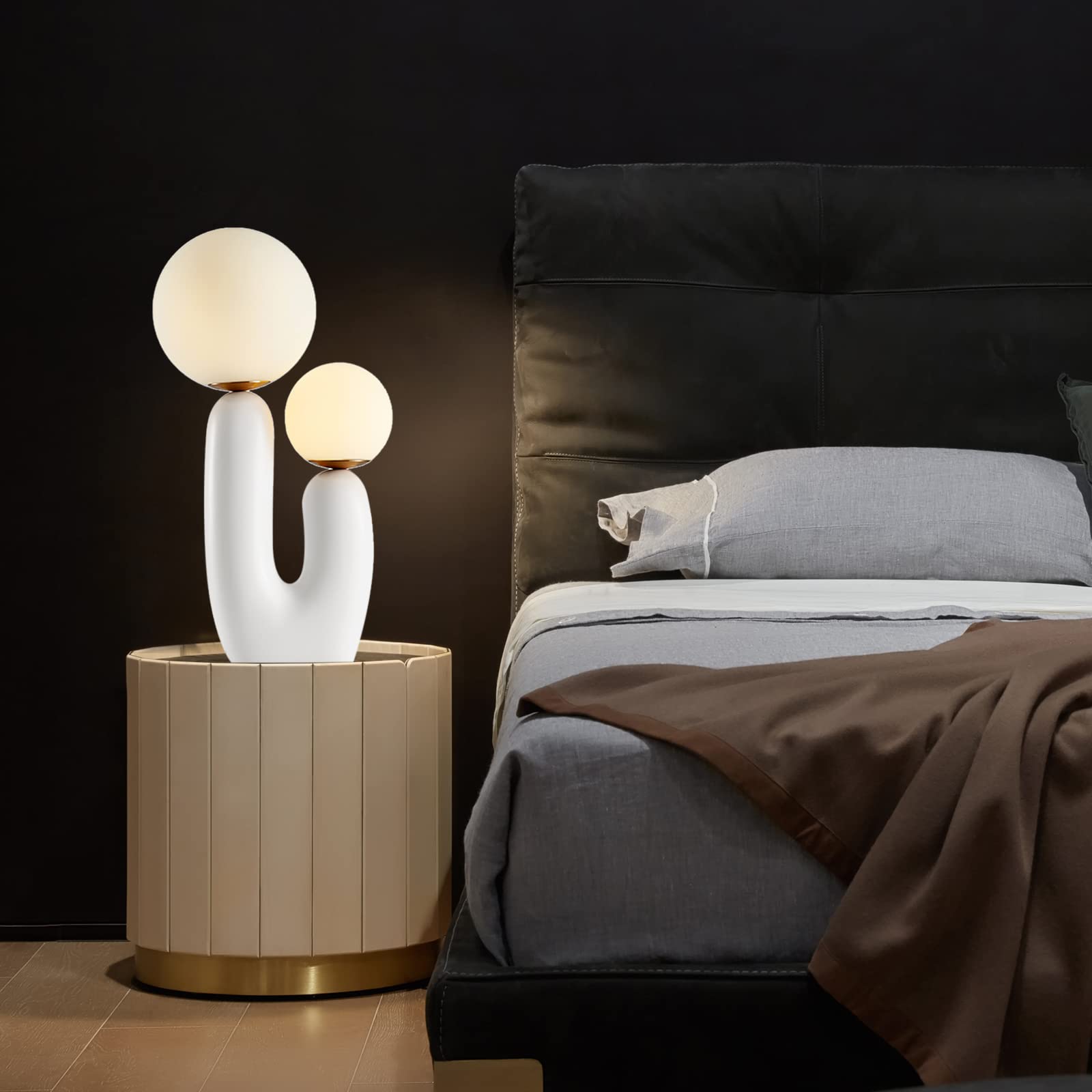 Arturesthome Modern Nordic Nightstand Desk Lamp - White LED Bedside Table Lamp with Bulbs Included for Bedroom, Living Room & Office Decor