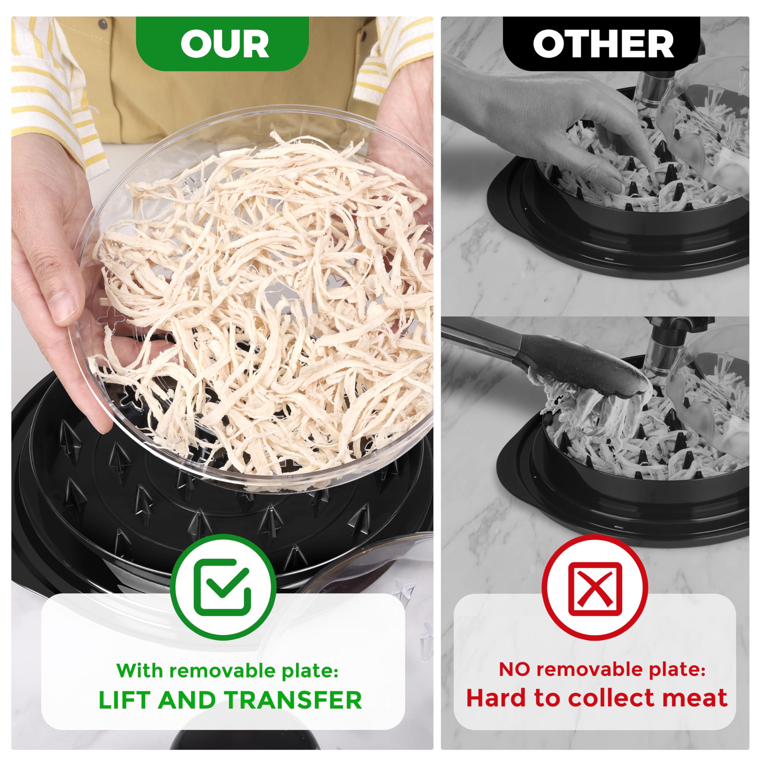 Professional Chicken Shredder Tool - Effortless Meat Shredder with Twist Function, Transparent Lid & Non-Slip Grip - Perfect for Pulled Chicken, Tacos, Sandwiches & Meal Prep