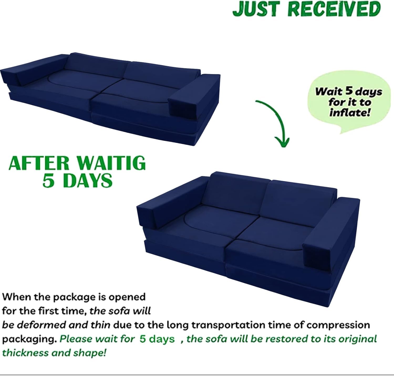 MeMoreCool Modular Kids Play Couch - 10 Piece Foam Lounge Sofa Set for Playroom & Toddler Bed | Navy Blue Block Couch for Boys & Girls | Perfect for Playrooms, Daycare Centers & Kids Bedrooms