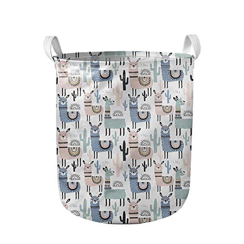 Cute Alpaca Llama Cactus Print Laundry Hamper Basket - Linen Storage Bin Organizer for Toys, Clothes & Home Decor - Perfect Gift for Women & Kids - Nursery, Bedroom & Playroom Organization