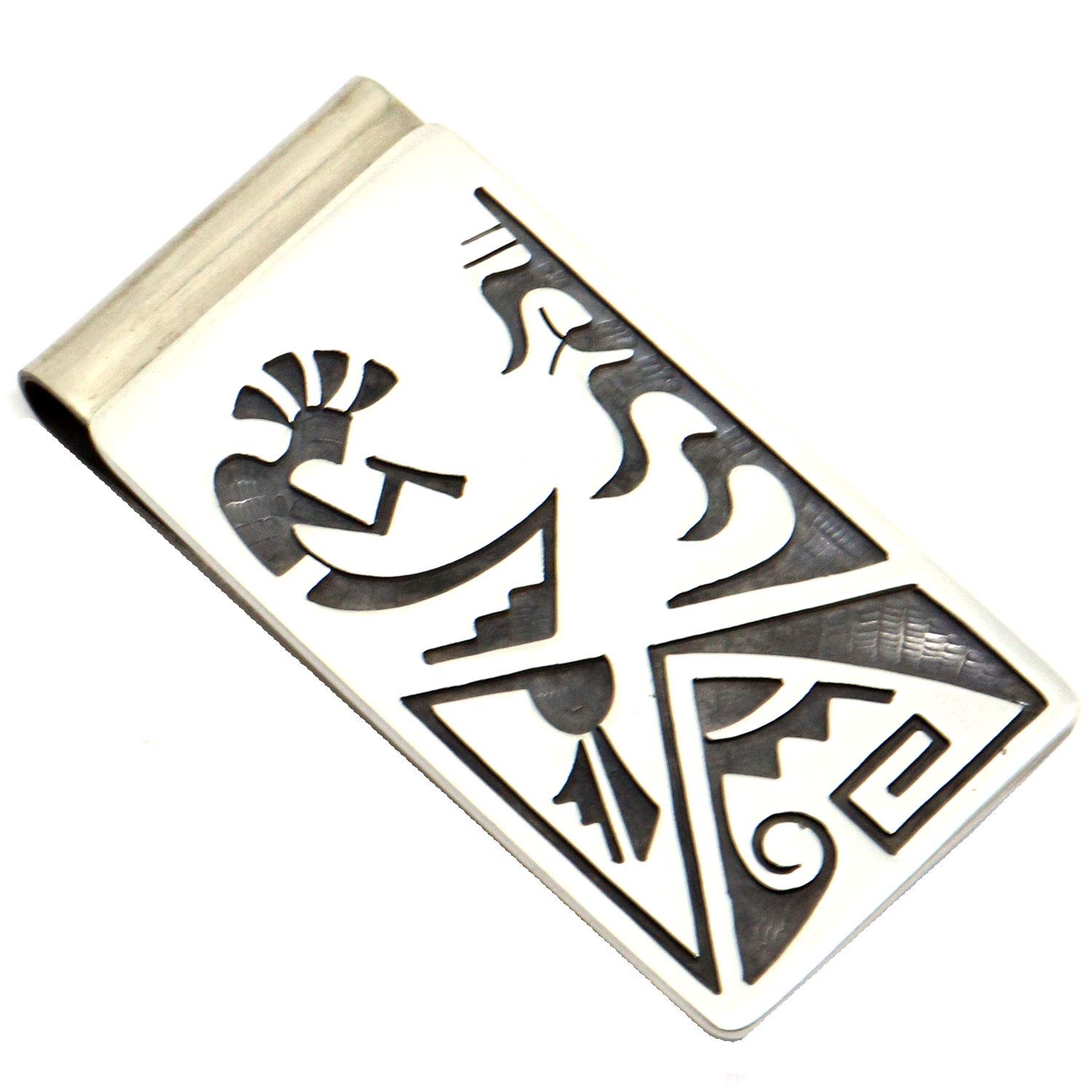 Hopi Silver Money Clip with Kokopelli, Water & Prayer Feather Designs - Authentic Native American Handmade Wallet Accessory for Men - Perfect for Gifts, Weddings, and Special Occasions