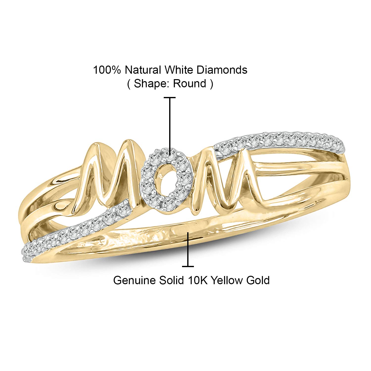 1/10ct Diamond Mother's Ring in 10K Yellow Gold or 14K Gold Vermeil - Elegant Jewelry Gift for Mom on Mother's Day, Birthday & Special Occasions | Perfect for Anniversaries, Christmas & Everyday Wear