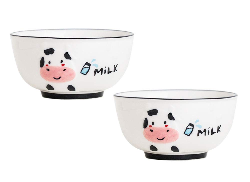 Hand-Painted Cartoon Animal Ceramic Bowls - Set of 2 for Rice, Soup, Dessert & Snacks | Perfect for Kids Meals, Party Serving & Home Dining