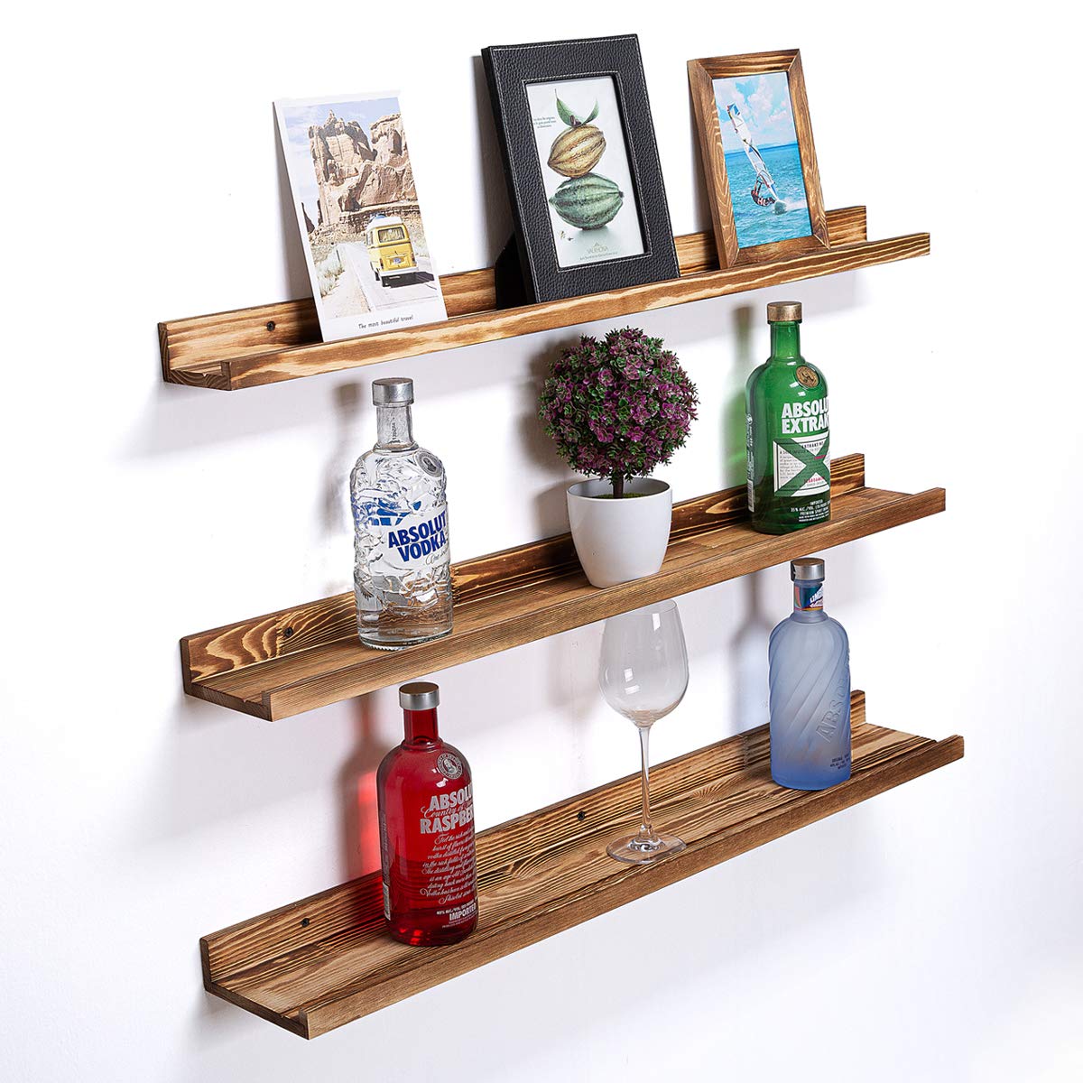 AZSKY 36 Inch Large Floating Shelves Set of 3 - Wood Wall Mounted Bookshelves & Picture Ledge for Home Decor - Perfect for Living Room, Bedroom & Office Storage
