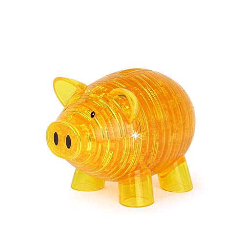 3D Crystal Puzzle Piggy Bank - Brain Teaser IQ Game & DIY Animal Model Kit | Educational Building Blocks for Kids, Teens & Adults | Perfect Gift for Birthday, Christmas & STEM Learning (Yellow)