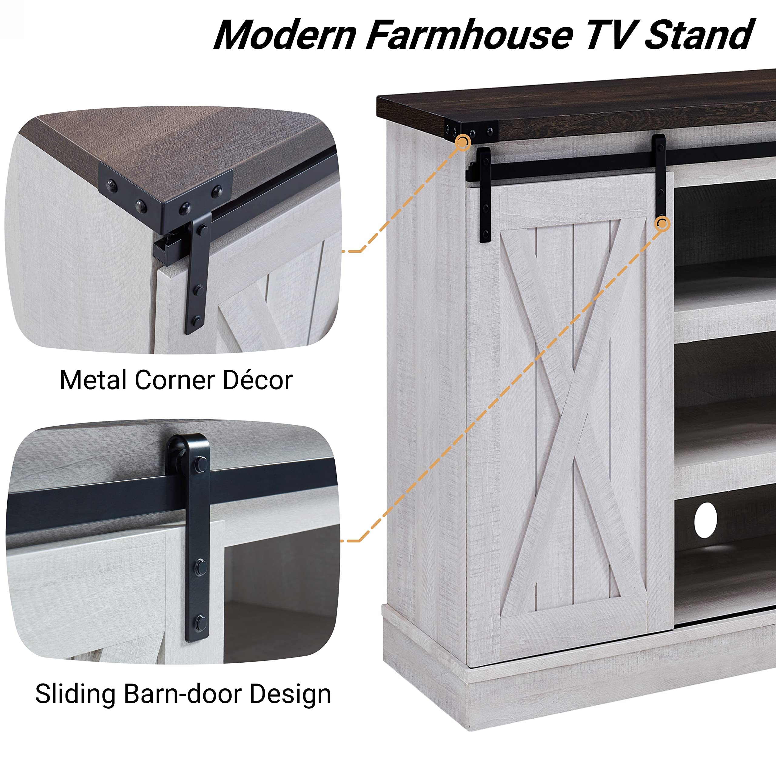 65 Inch Rustic Farmhouse Sliding Barn Door TV Stand - Wood Media Console with Storage Cabinet, Entertainment Center for Living Room, Bedroom, Ranch Style Home Decor