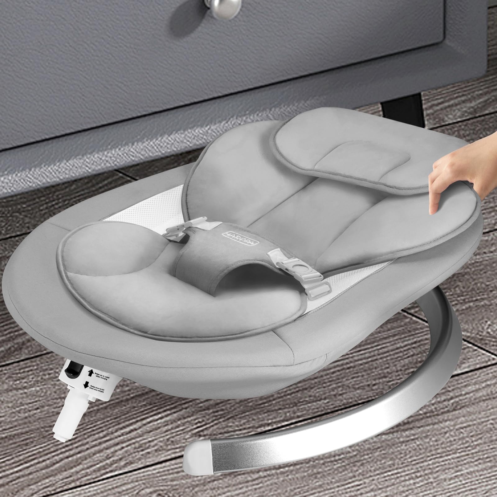 HARPPA Electric Baby Swing for Infants 0-12 Months, Portable Automatic Rocker with Bluetooth Music & 12 Soothing Lullabies - Perfect for Nursery, Bedtime & Travel (Grey)