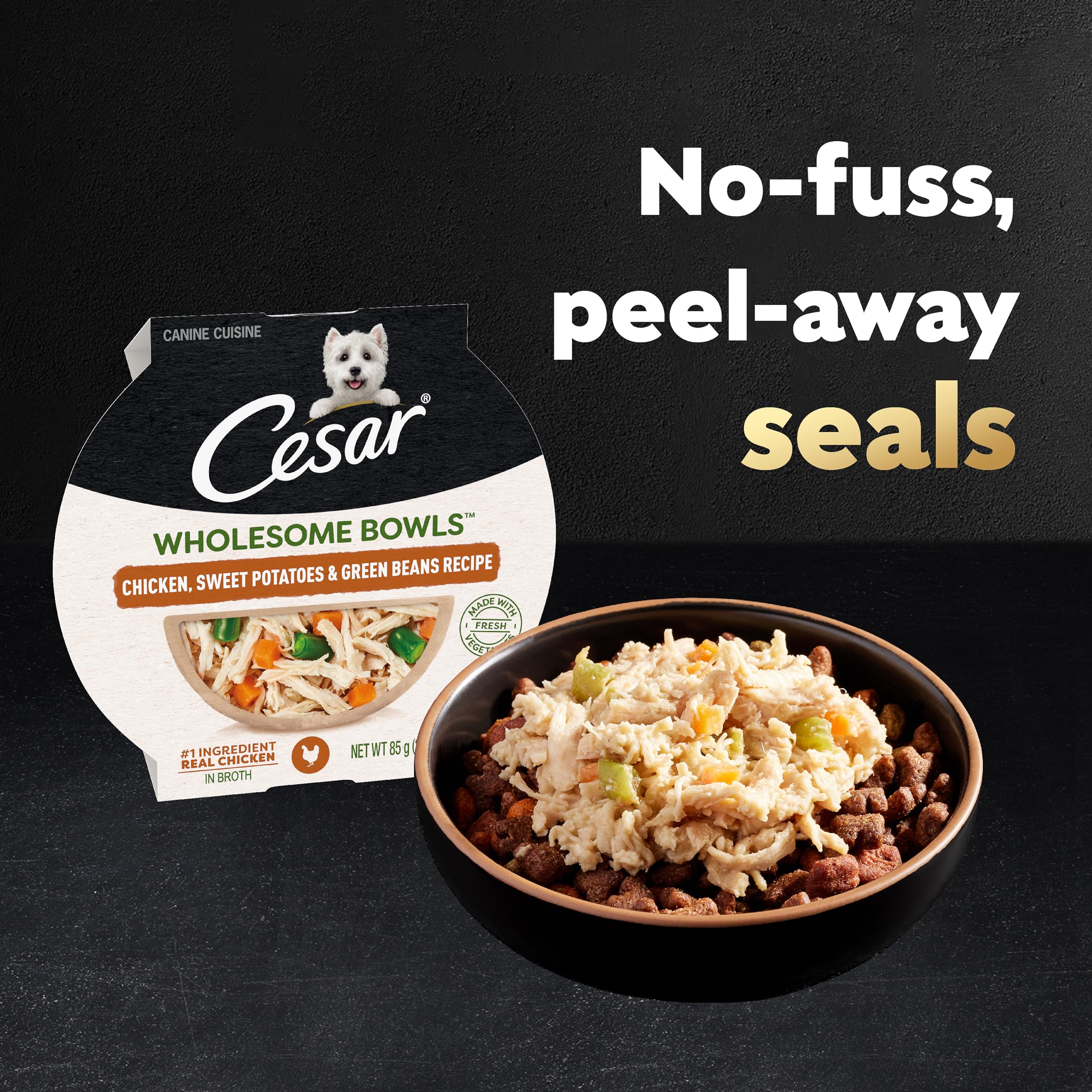 CESAR WHOLESOME BOWLS Adult Soft Wet Dog Food - Chicken, Sweet Potato & Green Beans Recipe, 3 oz (Pack of 10) | Grain-Free, High Protein Meal for Small & Medium Dogs | Perfect for Travel, Training & Senior Dogs