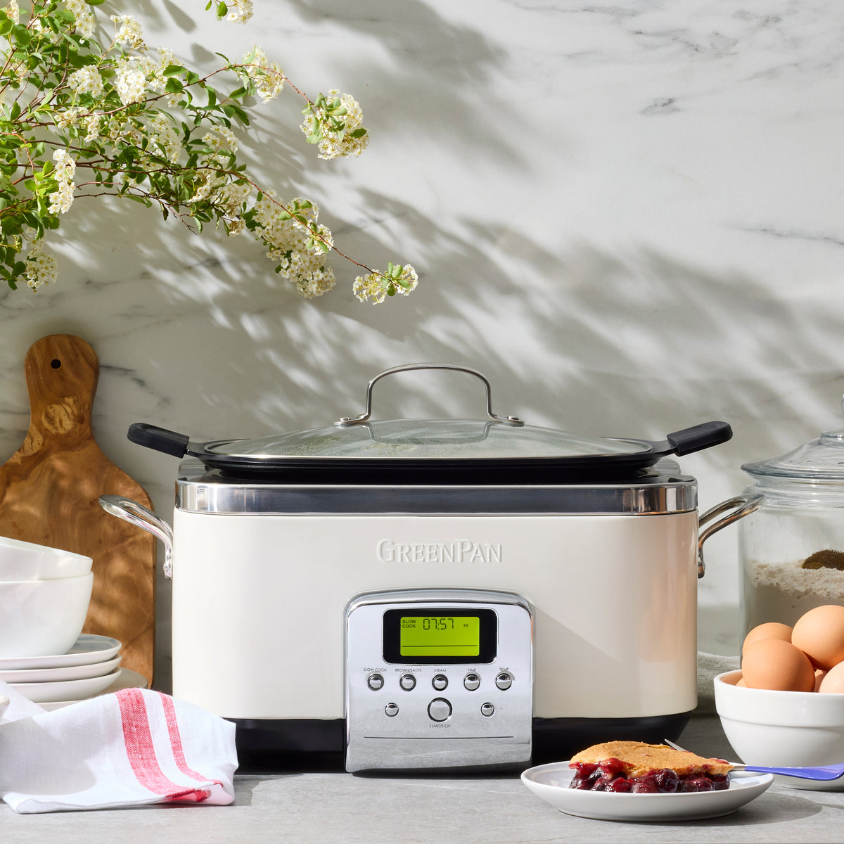 Elite 6 Quart Slow Cooker with Digital Timer - Cloud Cream | Programmable Crock Pot for Soups, Stews & Family Meals | Perfect for Home Cooking & Entertaining
