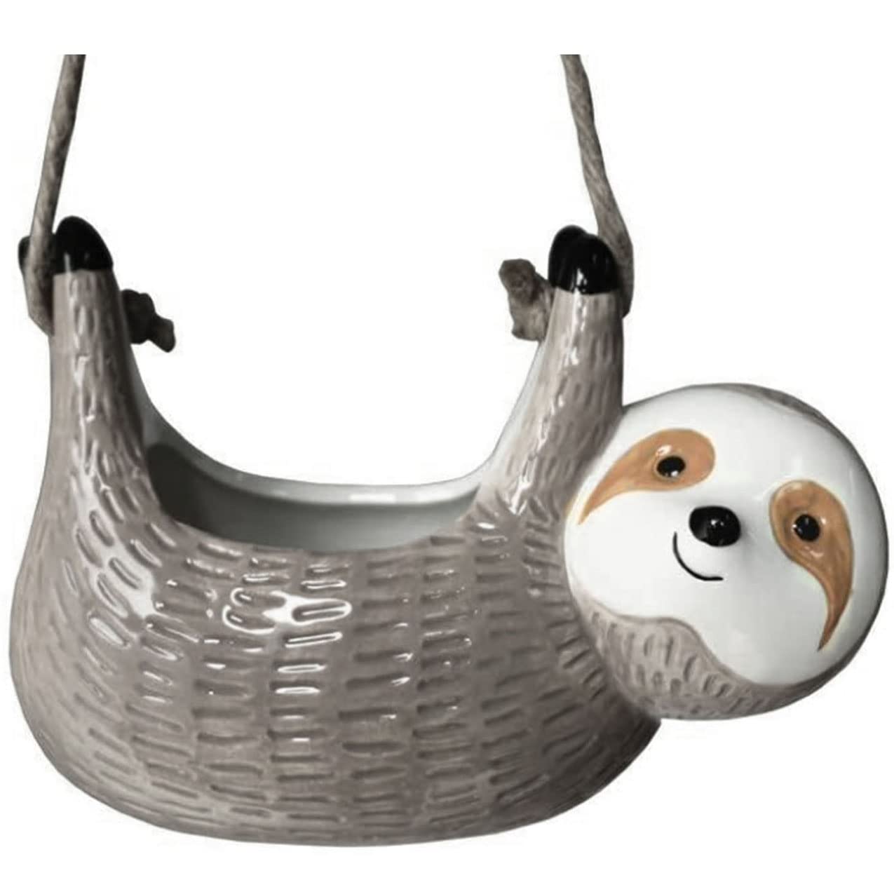 SilverFever Sloth Hanging Planter - Ceramic Succulent & Flower Pot for Indoor/Outdoor Plants - Grey Large Animal Planter for Home Decor, Garden & Patio