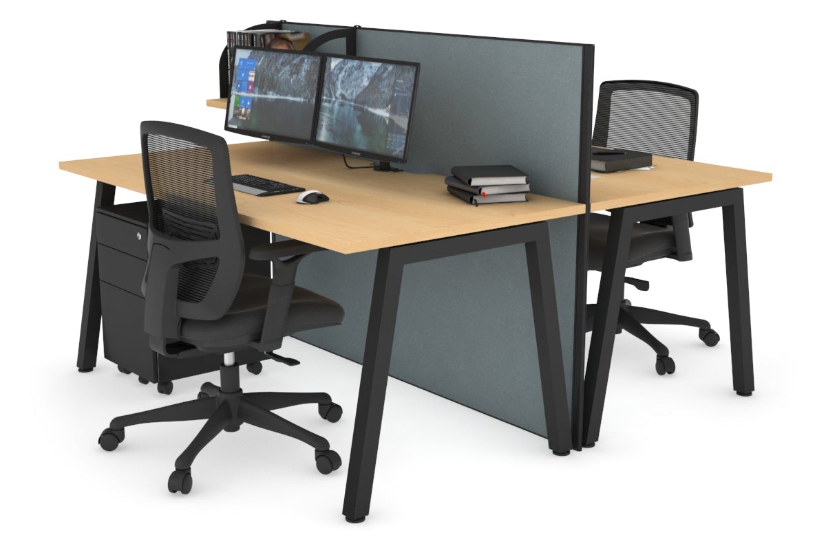 Horizon Quadro 2-Person Office Workstation Bench with A-Legs - 1800L x 800W Dimensions, Cable Management Scallop - Perfect for Collaborative Workspaces & Modern Office Environments