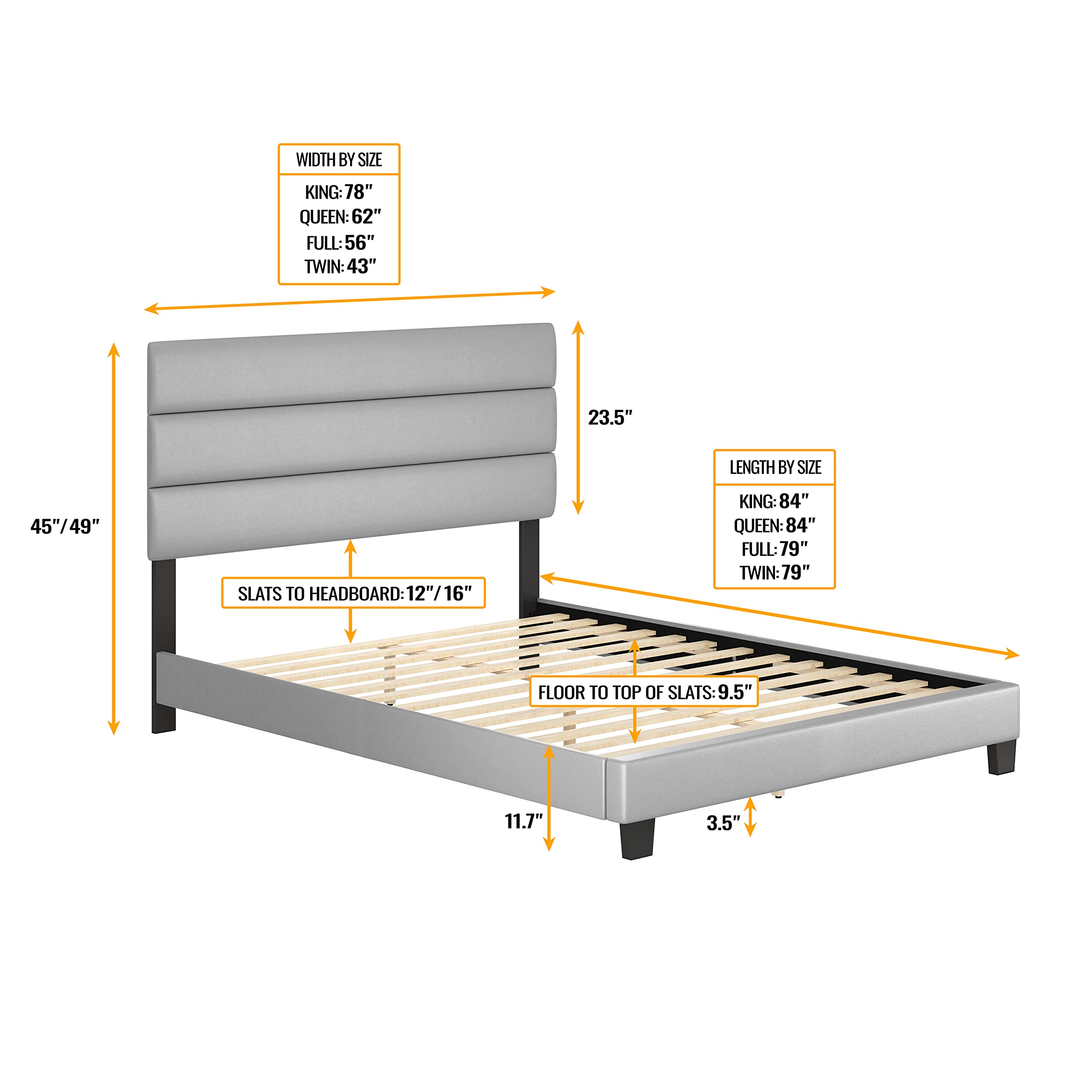 Boyd Sleep Piedmont Gray Vegan Leather Queen Size Platform Bed Frame with Adjustable Headboard - No Box Spring Needed, Easy Assembly, Quiet & Sturdy Mattress Support for Modern Bedroom | Perfect for Master Bedrooms, Guest Rooms & Small Apartments