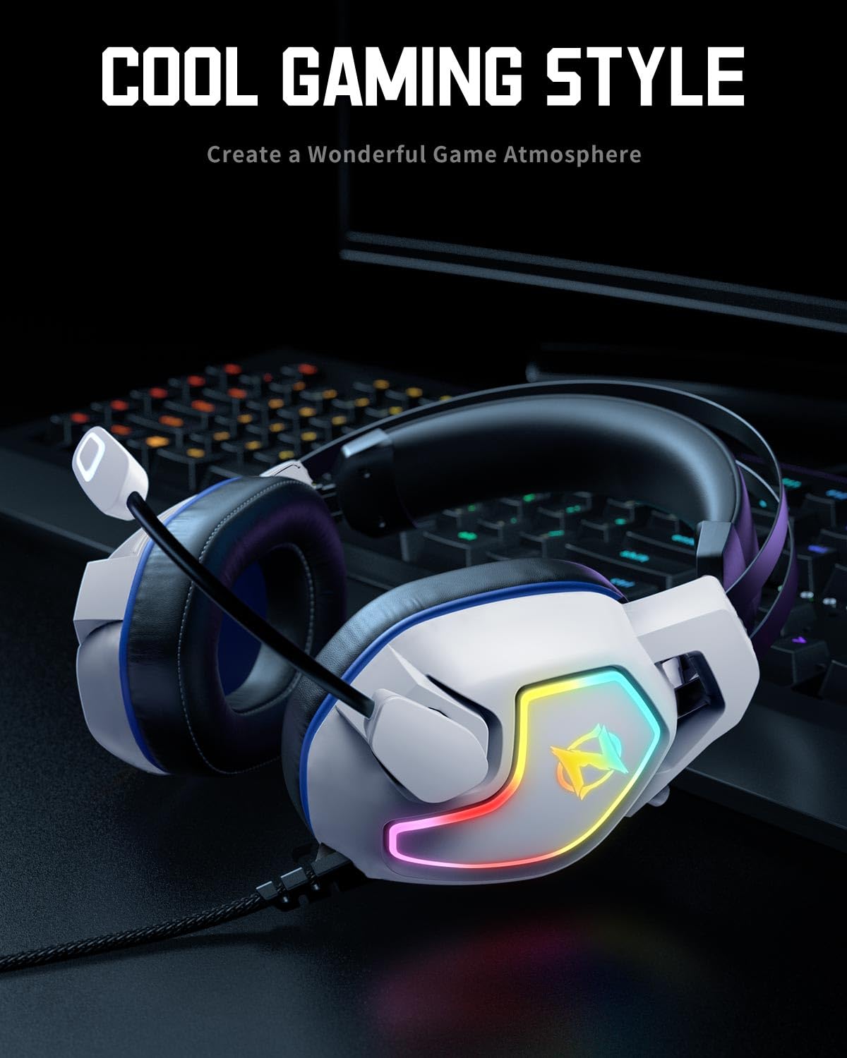 Ozeino Gaming Headset with Microphone - 50mm Drivers, RGB Lighting, Noise Cancelling Mic for PC, PS4, PS5, Xbox Series X/S, Laptop - Comfortable Over-Ear Headphones for Pro Gamers & Streaming | Perfect for FPS, MOBA Games & Late Night Gaming Sessions