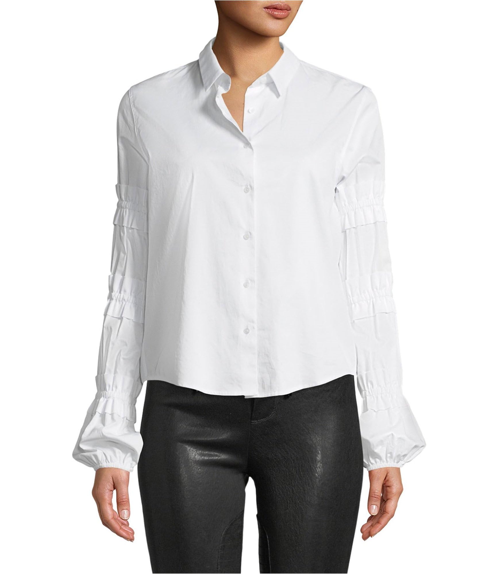 Alexis Women's Andriel Button-Front Ruffle Cotton Blouse - White XS | Casual Office Wear & Spring Outfits
