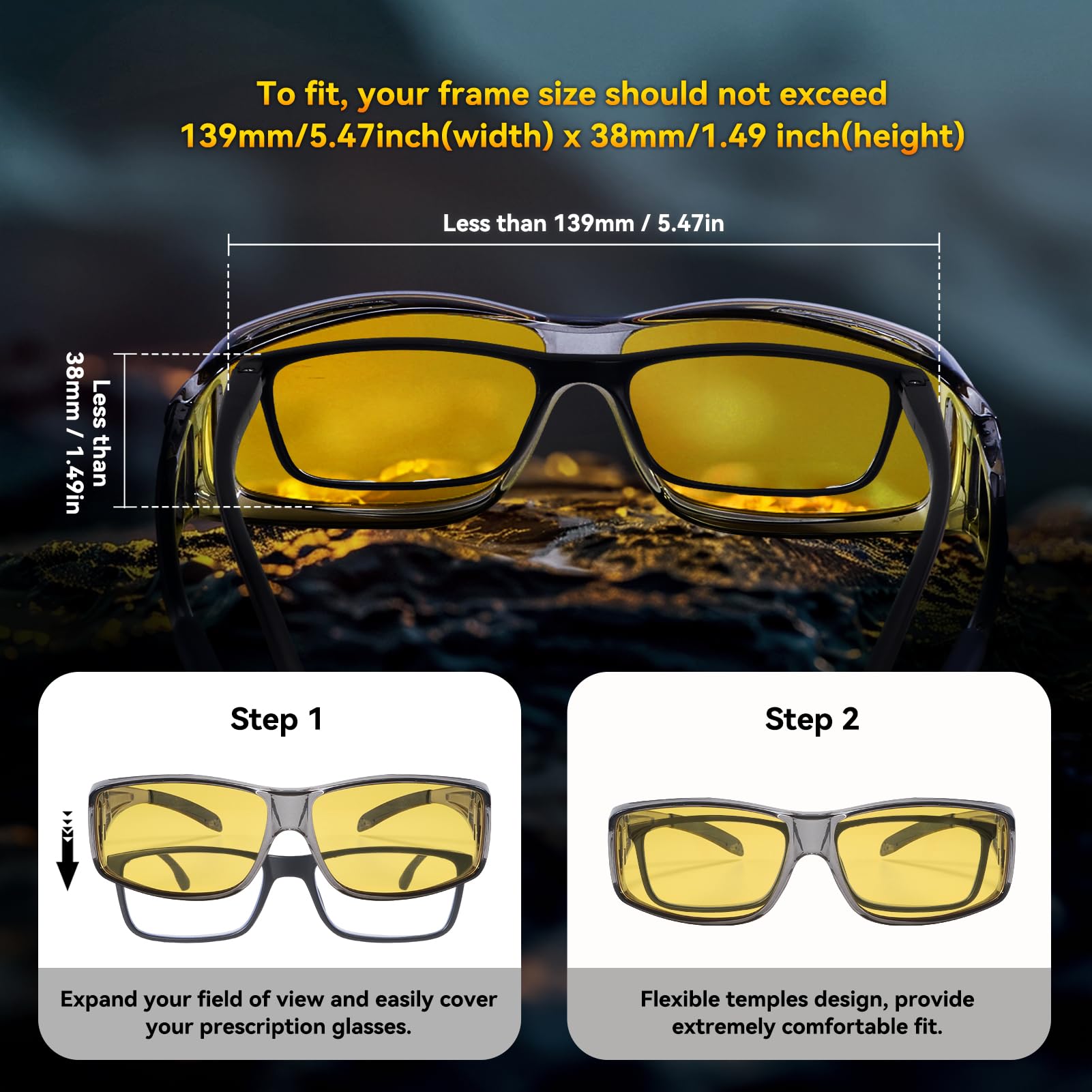 Dollger Night Vision Glasses for Women & Men - Anti Glare Yellow Lens, Fit Over Prescription Eyeglasses | Perfect for Driving, Hunting & Low Light Conditions
