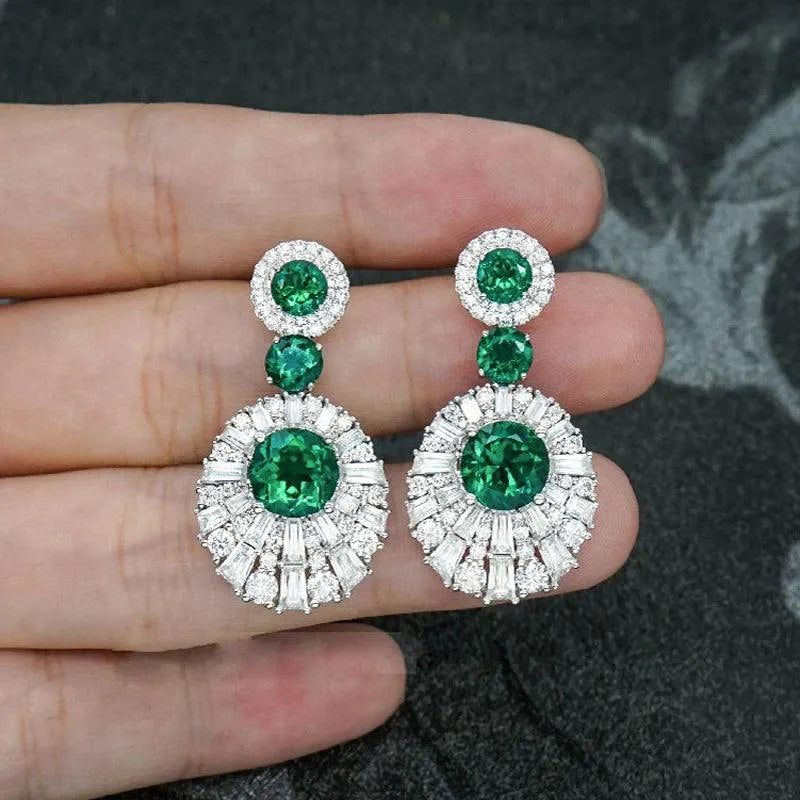 10K White Gold Earrings with Lab-Grown Emerald & Moissanite - Hydrothermal Sterling Silver Fine Jewelry for Women | Elegant Party Wedding Gift, Anniversary Present & Special Occasion Accessory
