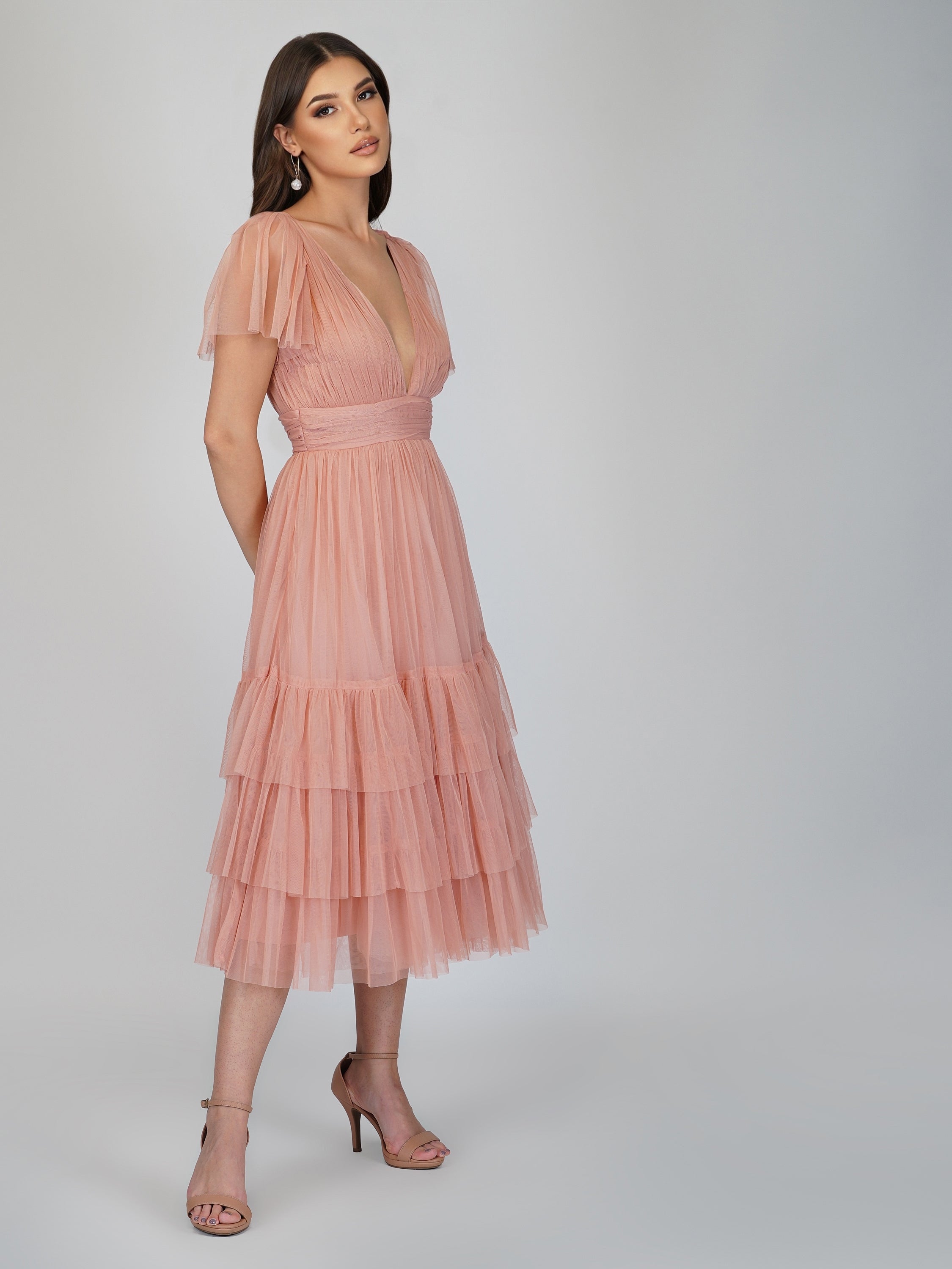 Elegant Madison Pink Tulle Bridesmaid Dress - A-Line Floor Length Formal Gown for Weddings, Prom & Special Occasions