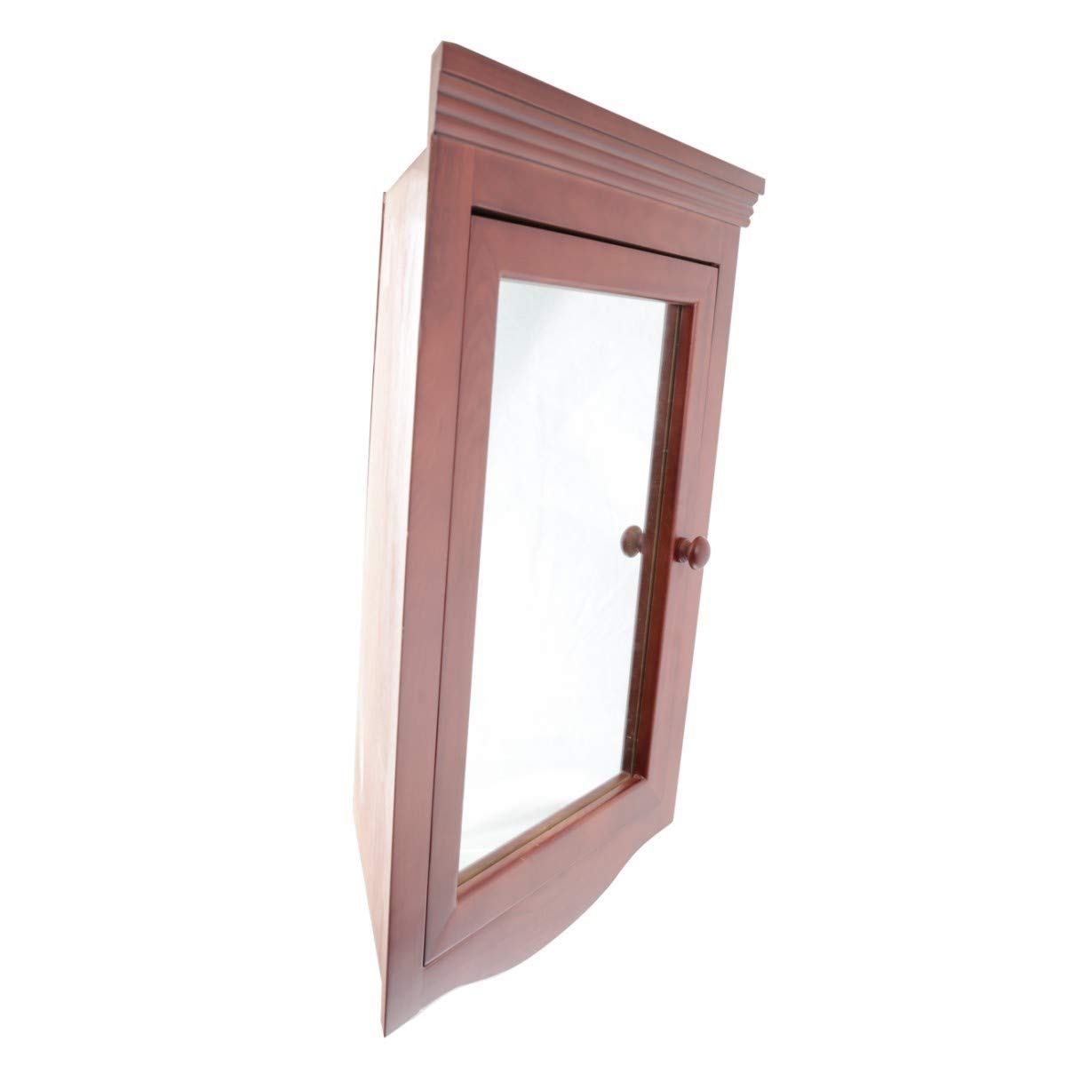 Renovators Supply Corner Medicine Cabinet with Mirror - Wall Mount Wooden Bathroom Storage Cabinet with Double Shelves & Hardware - Hanging Bathroom Organizer in Cherry Finish (Pack of 1) - Perfect for Small Bathrooms, Vanities & Space-Saving Solutions