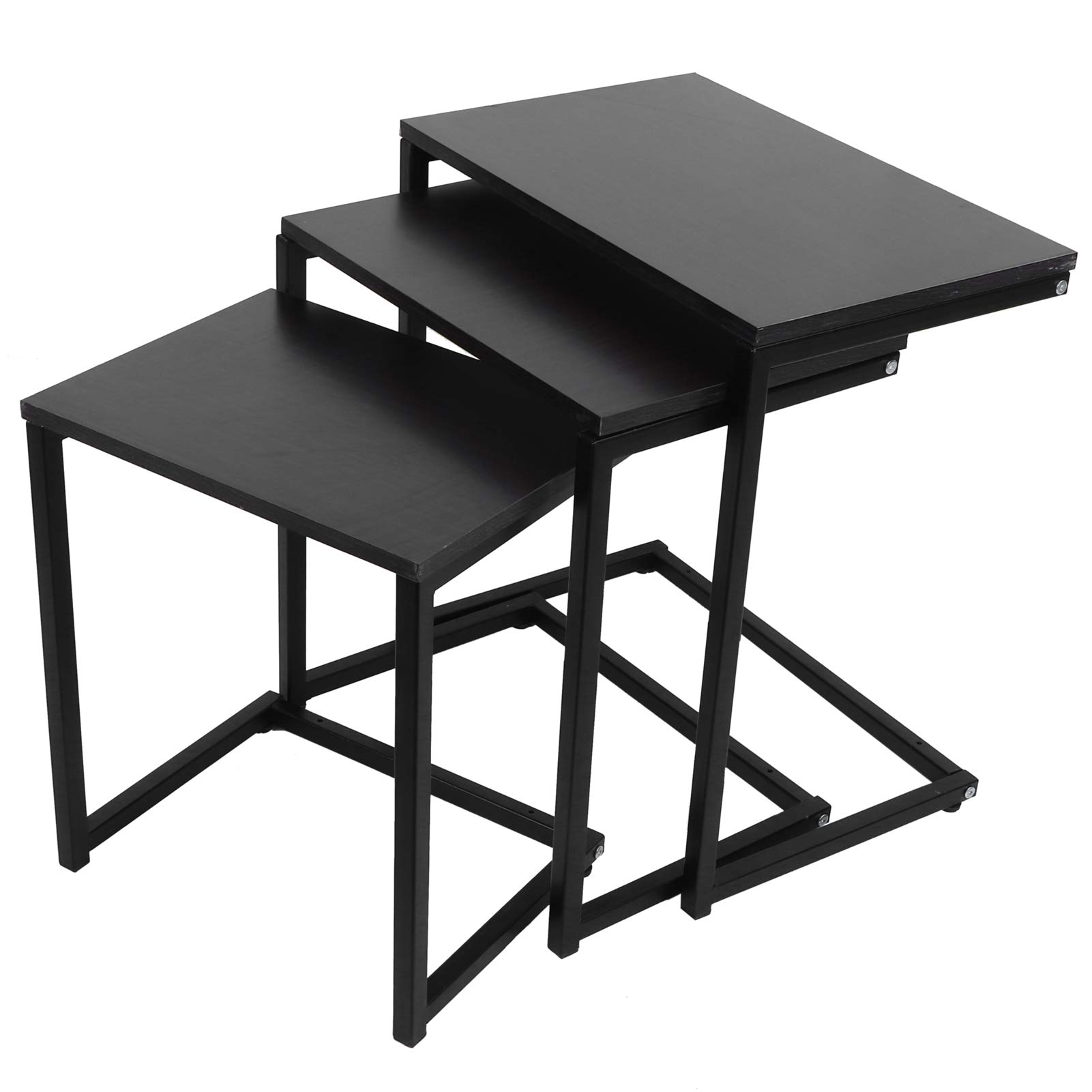 Yosoo 3-Piece Industrial Nesting Coffee Table Set with C-Shaped Metal Frame - Side End Tables for Sofa, Living Room, Snack & Tea - Modern Home Furniture for Small Spaces & Apartment Decor