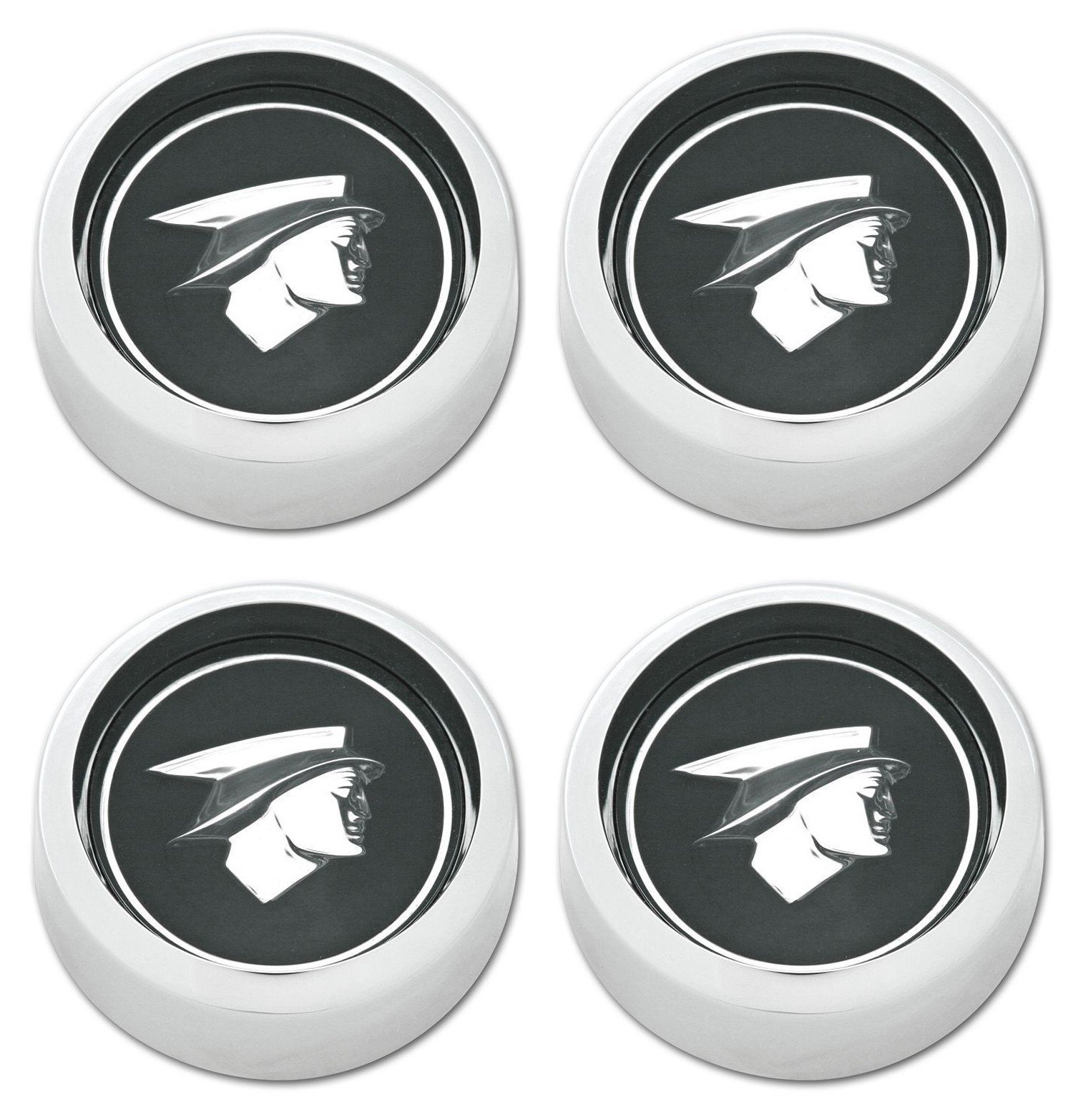 Scott Drake Magnum Hubcap Set - Anodized Black Finish & Chrome Bezel with Ford Mercury Logo | Fits 1967-1968 Mercury Cougar (Model C7WY-1130-BK) | Classic Car Restoration & Show Accessories