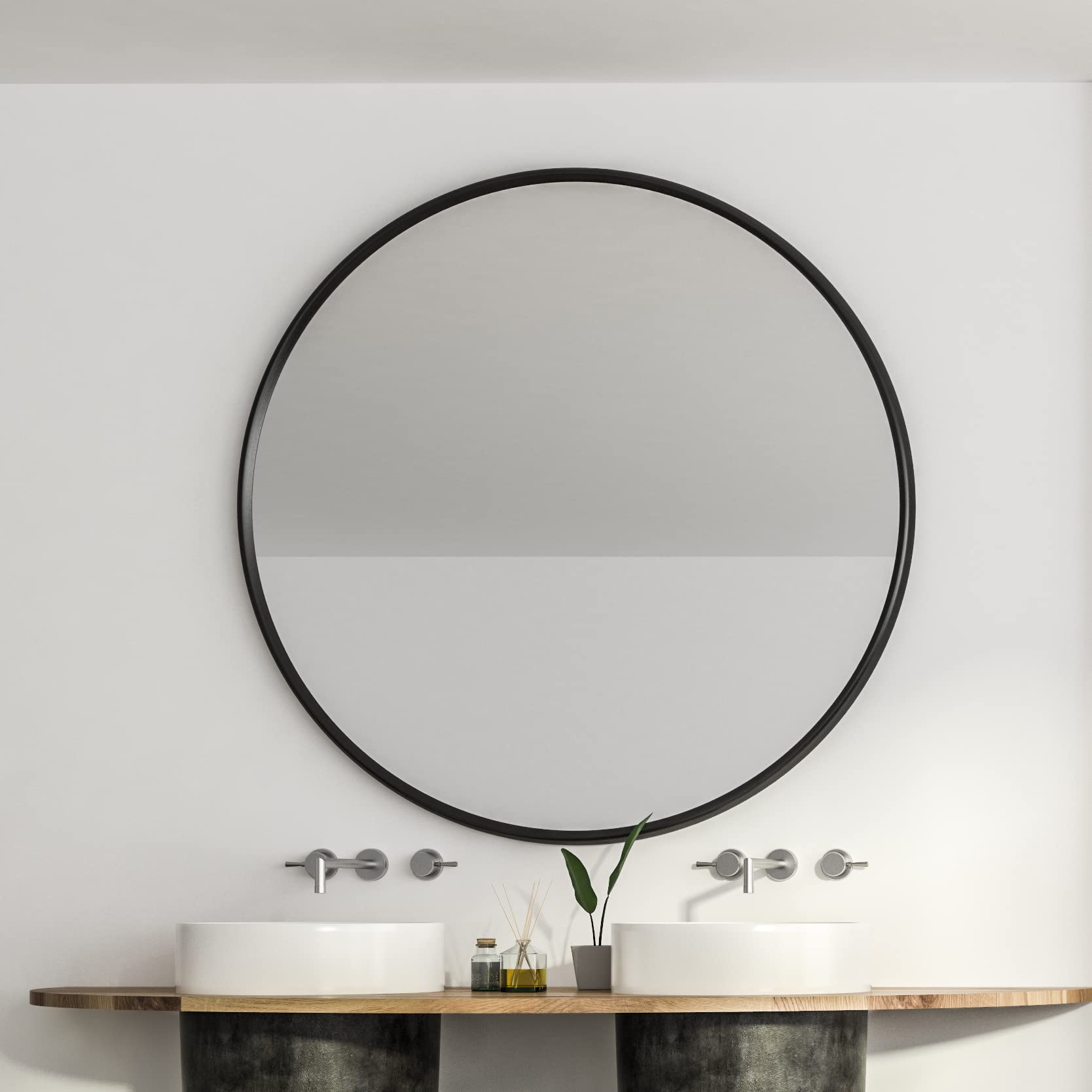 36 Inch Round Wall Mirror - Black Brushed Metal Frame for Bathroom, Living Room, Bedroom & Entryway | Decorative Circle Mirror for Home Decor & Vanity Use