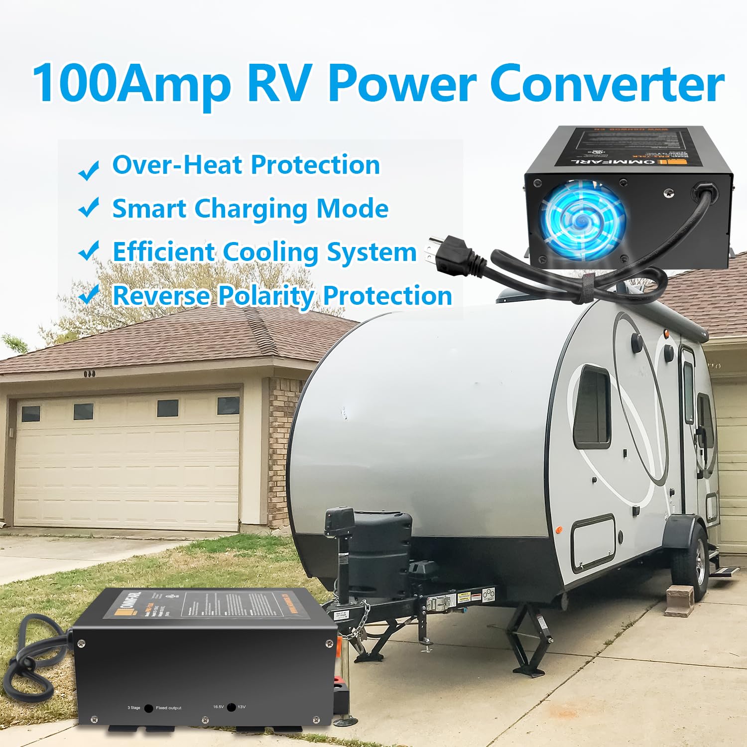 RV Power Converter with Built-in 4-Stage Smart Battery Charger - 100 Amp RV Battery Power Supply for Camping & Travel | Multiple Capacity Options | Charge & Maintain RV Batteries Efficiently