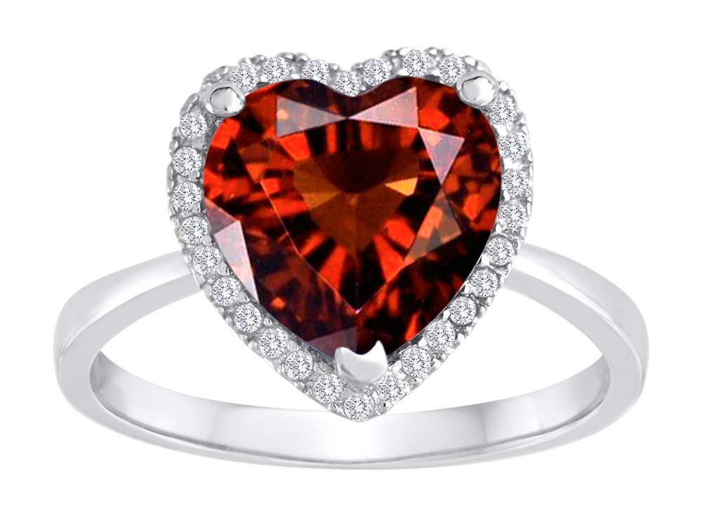 Star K Heart Shape Simulated Garnet Halo Ring in Sterling Silver - Perfect for Valentine's Day Gifts, Anniversary Presents & Romantic Occasions